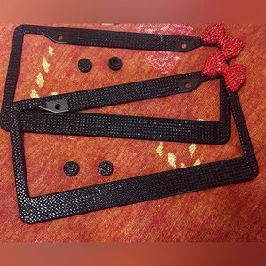 2 Black Rhinestone License Plate Frames with Cute Red Rhinestone Bows | NEW